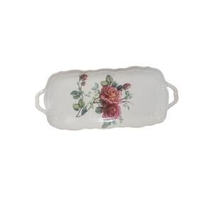 Godinger‎ & Co  Rose Tray Dinner Serveware Multi-use Display White Pink
